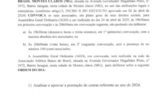 EDITAL DE 1º E 2 ° CONVOCAÇÃO DE ASSEMBLÉIA GERAL ORDINÁRIA (AGO)
