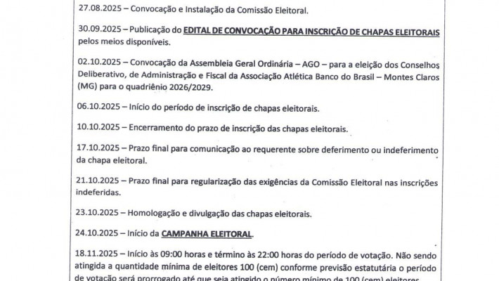 EDITAL DE CONVOCAÇÃO PARA INSCRIÇÃO DE CHAPAS ELEITORAIS