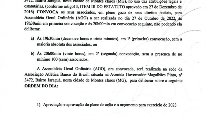 EDITAL DE 1ª E 2ª CONVOCAÇÃO DE ASSEMBLÉIA GERAL ORDINÁRIA (AGO)