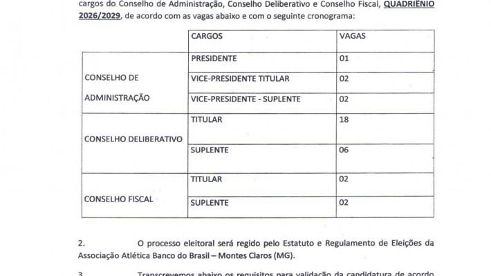 EDITAL DE CONVOCAÇÃO PARA INSCRIÇÃO DE CHAPAS ELEITORAIS