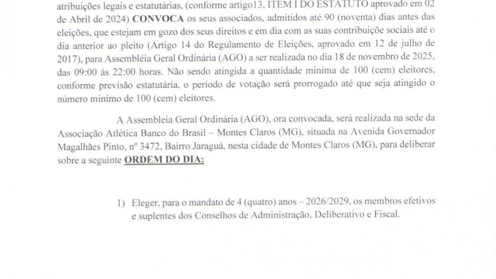 EDITAL DE CONVOCAÇÃO DE ASSEMBLEIA GERAL ORDINÁRIA (AGO)