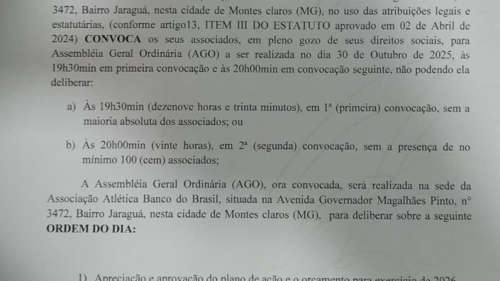 EDITAL DE 1° E 2° CONVOCAÇÃO DE ASSEMBLÉIA GERAL ORDINÁRIA (AGO)