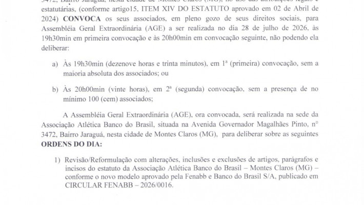 EDITAL DE 1ª E 2ª CONVOCAÇÃO DE ASSEMBLÉIA GERAL EXTRAORDINÁRIA (AGE)